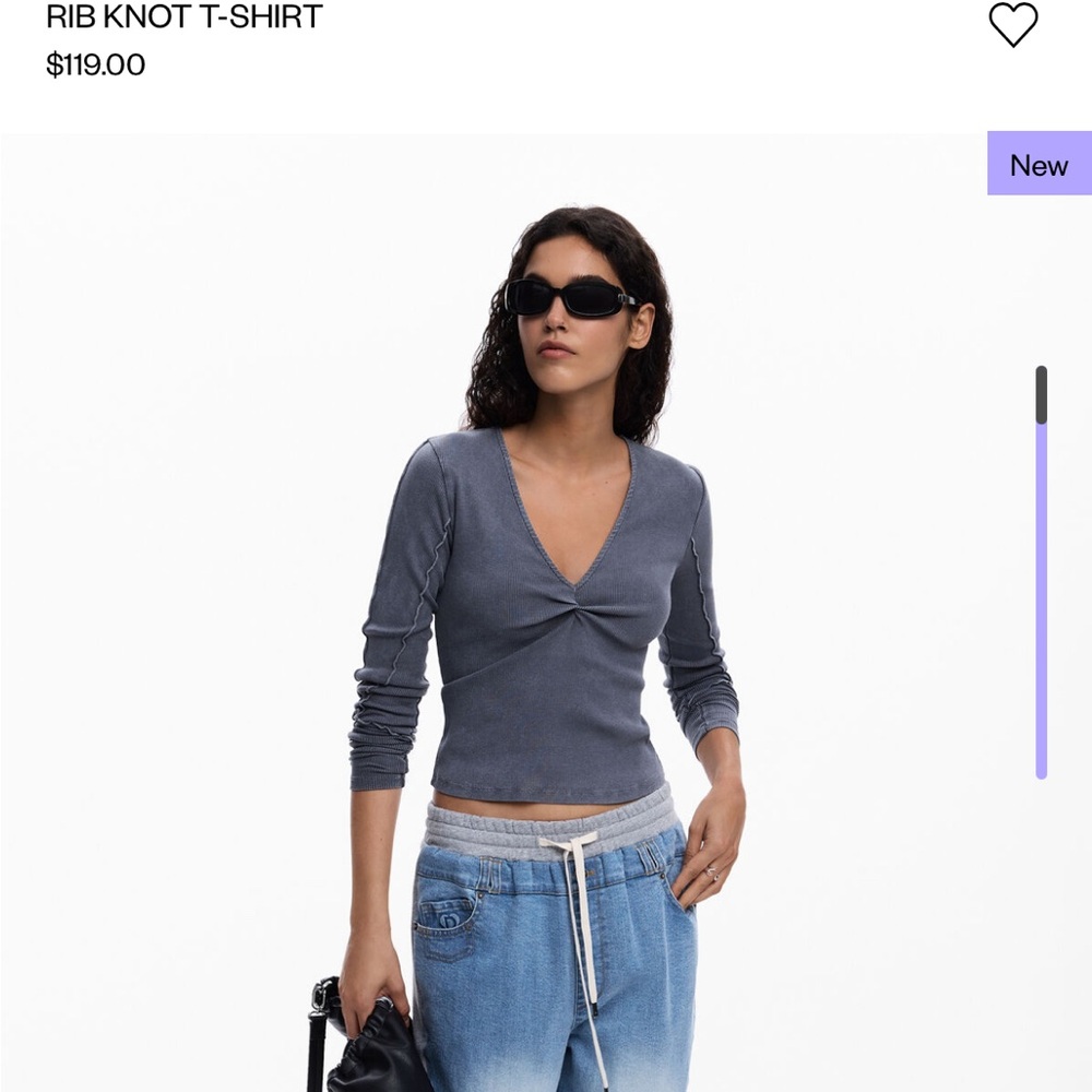 Desigual Ribbed Knot Long Sleeve Top - Gray
